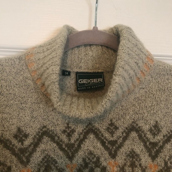 𝅺VINTAGE Wool Printed Grandpa Turtleneck Sweater S - Picture 5 of 7